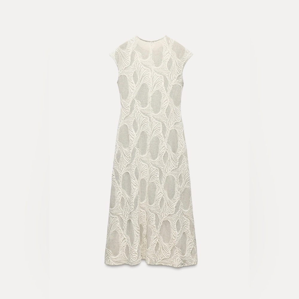 ZARA - Ruched Jacquard Midi Dress